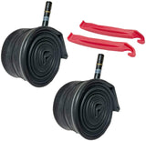 700 x 35/43C Inner Tubes (27" X 1-3/8") with Tire Levers and Metal Air Caps for Bicycle, Straight Schrader Valve (33mm or 48mm)  - 2 Pack