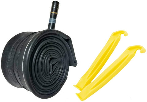 700 x 35/43C Bike Tube (27" X 1-3/8") with Color Tire Levers and Metal Air Cap, Schrader Valve