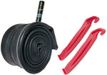 700 x 35/43C Bike Tube (27" X 1-3/8") with Color Tire Levers and Metal Air Cap, Schrader Valve